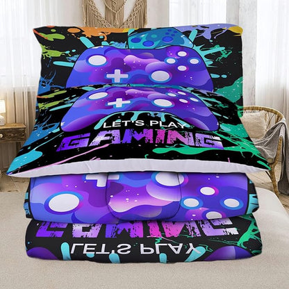 Sunnycitron Gaming Comforter sets for Boys Bedding Sets Kids Bed Comforter Set Gamer Bedding with Comforter Full size Boys Teen Gamer Gamepad Comforter Set for Gaming bed,1 Comforter 2Pillowcases