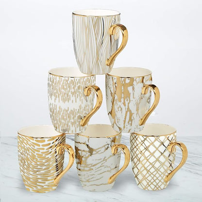Matrix Gold Porcelain Coffee & Tea Mug Set – Premium Fine Porcelain with Elegant Gold-Plated Finish, Luxury Drinkware for Everyday Dining, Entertaining & Special Occasions