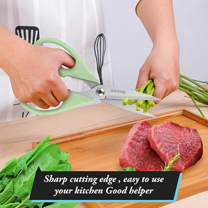 iBayam 8.7" Heavy Duty Kitchen Scissors All Purpose 2-Pack –Pistachio/Blue | Sharp stainless steel blades, cut meat, chicken & vegetables. Ergonomic comfort grip, dishwasher safe, includes blade covers