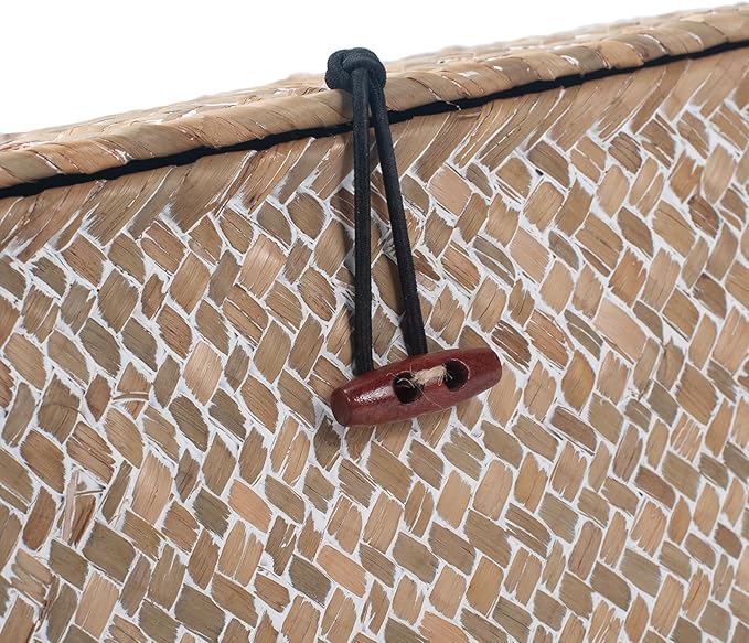 Wicker Basket with Lid, Seagrass Storage Basket, Woven Decorative Storage Baskets for Shelf Organizing, Whitewash