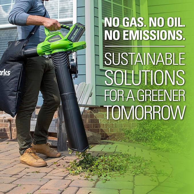 Greenworks 40V (185 MPH / 340 CFM / 75+ Compatible Tools) Cordless Brushless Leaf Blower / Vacuum, 4.0Ah Battery and Charger Included