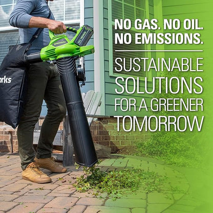 Greenworks 40V (185 MPH / 340 CFM / 75+ Compatible Tools) Cordless Brushless Leaf Blower / Vacuum, 4.0Ah Battery and Charger Included
