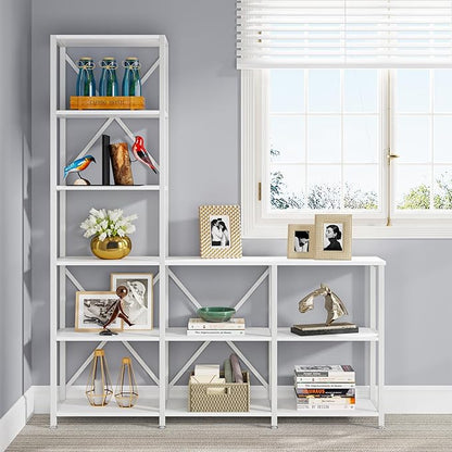 Tribesigns 9 Shelves Bookshelves, Industrial Ladder Corner Etagere Bookcase, Rustic 6-tier Display Open Shelf Storage Organizer for Living Room (White)
