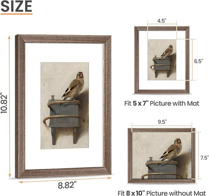 upsimples 8x10 Picture Frame, Natural Solid Wooden Picture Frames, Display 5x7 with Mat or 8 x 10 Without Mat, Wall or Tabletop, 1 Pack, Brown