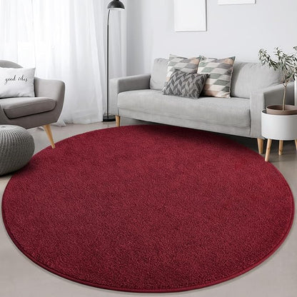 Round Area Rugs for Bedroom Living Room, 6x6 Rose Red Super Soft Comfy Thickened Memory-Foam Indoor Circle Carpets, Modern Aesthetic Minimalist Carpet for Boys Girls Adults Nursery Home Décor