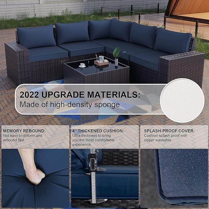 Kullavik 13PCS Outdoor Patio Furniture Set with 43" 55000BTU Gas Propane Fire Pit Table PE Wicker Rattan Sectional Sofa Patio Conversation Sets,Navy blue
