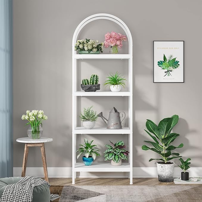 Tribesigns 4-Tier Open Bookshelf, 70.8" Industrial Wood Bookcase Storage Shelves with Metal Frame, Freestanding Display Rack Tall Shelving Unit for Office, Bedroom, Living Room (White, 1PC)