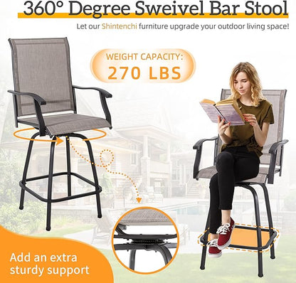 Shintenchi 2 Piece Patio Swivel Bar Stools, Outdoor Height Bar Patio Stools& Bar Chairs Set of 2 with High Back, All-Weather Textile Outdoor High Top Bistro Chairs for Yard,Balcony,Deck