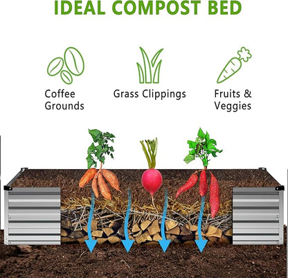 12x2x1FT Galvanized Raised Garden Bed Kit,Vegetable Boxes-Rectangle Metal Flower Box,Large Planter Raised Beds Outdoor Garden for Planting,Fruit,Herb-Silver