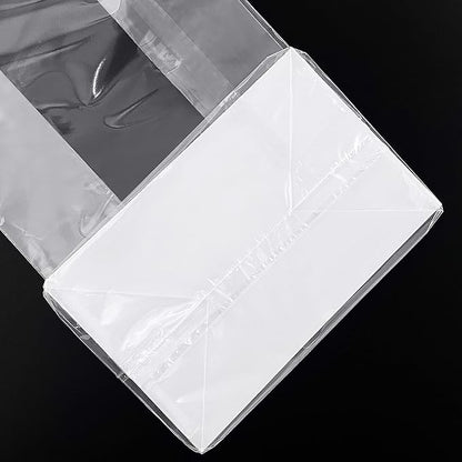Morepack Gusseted Flat Bottom Cellophane Bags 6x4x13 Inch 50Pcs | with Paper Insert