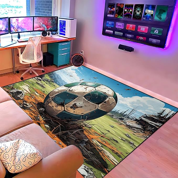 Football Rug for Boys Bedroom - Kids Rug Football Rug Basketball Rugs for Teen Boys Bedroom Football Carpet for Boys Bedroom Football Rugs for Boys Girls Sports Room,4'×5'