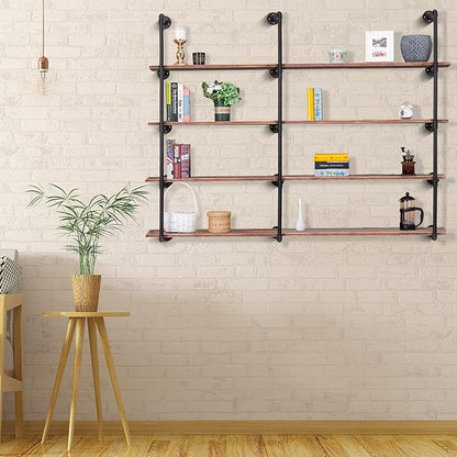 Pynsseu Industrial Wall Mounted Iron Pipe Shelf, Rustic DIY Open Bookshelf, Farmshouse Pipe Shelves for Kitchen Bathroom, 3 Pack