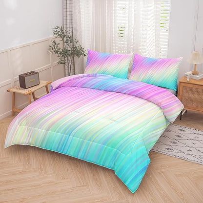Bodhi pink twin comforter set,comforter set for girls,tie dye bedding set for kids,kids girls bedding sets,twin comforter sets for girls,2PCS rainbow bedding set with pillowcase