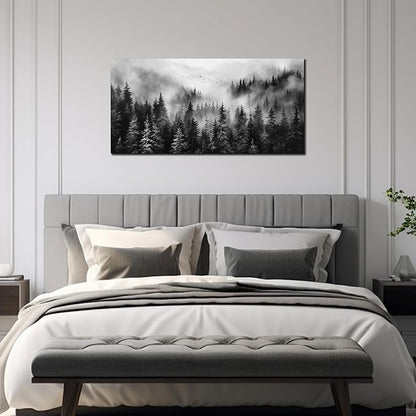 Foggy Forest Wall Art for Living Room,Black and White Pictures for Wall,Tree Wall Decor for Bedroom 20 x 40 Inch
