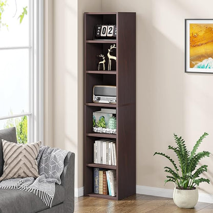 70.9 Inch Tall Narrow Bookcase, Corner Bookshelf 6 Tier Cube Display Shelf Storage Organizer for Small Space, Brown
