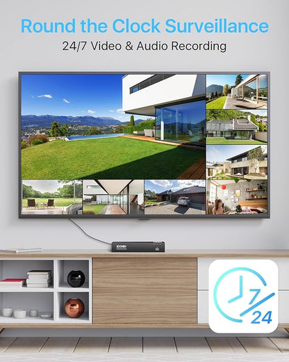ZOSI 4K Spotlight PoE Security Camera System,8 Port 16CH 8MP NVR with 2TB HDD,4pcs 4K Outdoor Indoor PoE IP Cameras with 2 Way Audio and Siren,Night Vision,Person Vehicle Detection,for 24/7 Recording