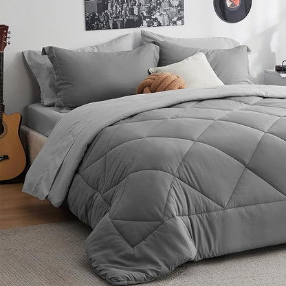 Bedsure King Size Comforter Set - 7 Pieces Reversible King Bed in a Bag, King Bed Set with Comforters, Sheets, Pillowcases & Shams