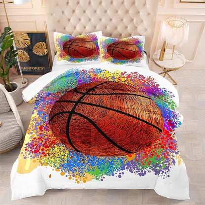 Tailor Shop Twin Size Comforter Set,Basketball Bedding Set for Boys Kids Teens,Sports Kids Basketball Comforter Sets with 1 Pillowcases