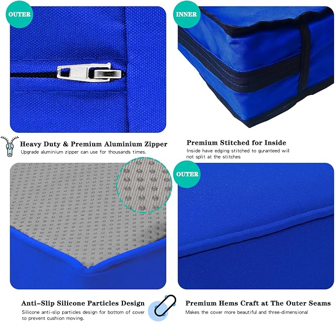 ClawsCover 14Pack Outdoor Patio Seat and Back Cushions Replacement Covers Fit for 7Pieces 6-Seater Wicker Rattan Sectional Couch Chair Furniture Set,Royal Blue-Include Cover Only (Large)