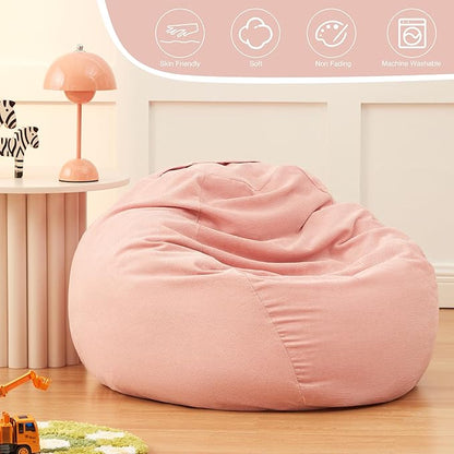 Stuffed Animal Storage Kids Bean Bag Chair Cover (No Filler) Washable Ultra Soft Corduroy Pink Bean Bag Cover for Organizing Plush Toys or Textile, Sack Bean Bag for Adults, Teens (XL)