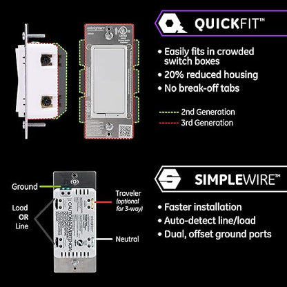 Enbrighten Zigbee Dimmer, QuickFit & SimpleWire, Pairs Directly with Echo 4th Gen/Echo Show 10/Echo Studio/Echo Plus/Eero Pro 6, Compatible with Alexa, Google Assistant, White & Light Almond, 43082