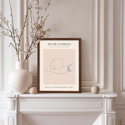 Poster Master Vintage Poster - Retro One Line Snail Drawing Print - Snail Line Art - Minimal Gift for Men, Women, Animal Lover - Abstract Wall Decor for Home, Office, 8x10 Brown Framed