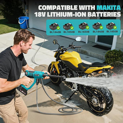 Cordless Pressure Washer Compatible with Makita Battery, Ecarke 800 PSI Portable Handheld Power Washer with 6-in-1 Nozzle Foam Cannon for Car Floor Cleaning Brushless Motor 2 Battery&Charger