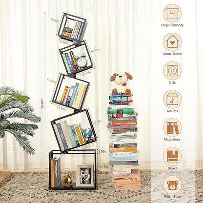 Bookshelf 2024 NEW, 5-Tier Bookshelves, 67" Tall Black Bookshelf, Book Shelf, Bookcase, Modern Bookshelf, Storage Shelf for CDs/Books/Collections, Display Shelf for Livingroom, Bedroom, Office