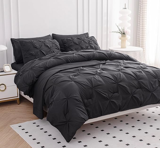 LANE LINEN Comforter Bed Set for Split King Mattress, Soft 8 Piece Split King Bed in a Bag with 1 King Comforter, 1 King Size Flat Sheet, 2 Twin XL Fitted Sheets, 2 Pillowcases & 2 Shams - Grey