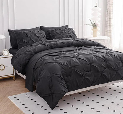 LANE LINEN Comforter Bed Set for Split King Mattress, Soft 8 Piece Split King Bed in a Bag with 1 King Comforter, 1 King Size Flat Sheet, 2 Twin XL Fitted Sheets, 2 Pillowcases & 2 Shams - Grey