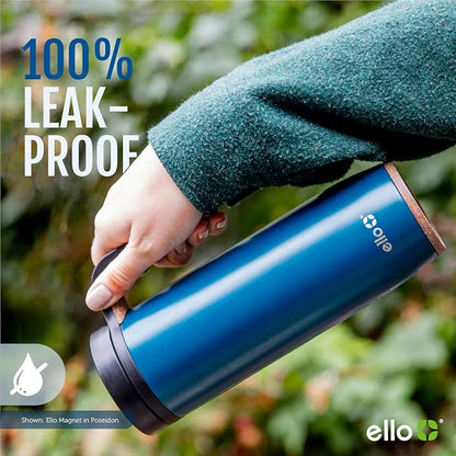 Ello Magnet 18oz Vacuum Insulated Stainless Steel Travel Mug with Side Handle and Leak-Proof Slider Lid and Built-in Coaster, Keeps Hot for 5 Hours, Perfect for Coffee or Tea, BPA-Free