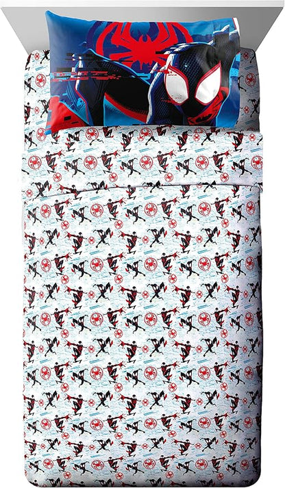 Marvel Spiderman Across The Spider-Verse Glitch 7 Piece Full Size Bed Set - includes Comforter & Sheet Set Bedding - Super Soft Fade Resistant Microfiber (Official Product)