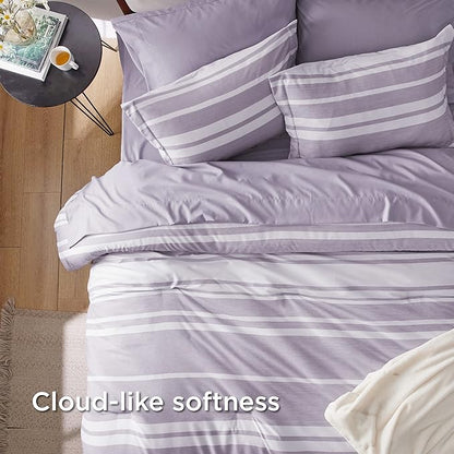 Bedsure Bed in a Bag Queen Size 7 Pieces, Purple White Striped Bedding Comforter Sets All Season Bed Set, 2 Pillow Shams, Flat Sheet, Fitted Sheet and 2 Pillowcases