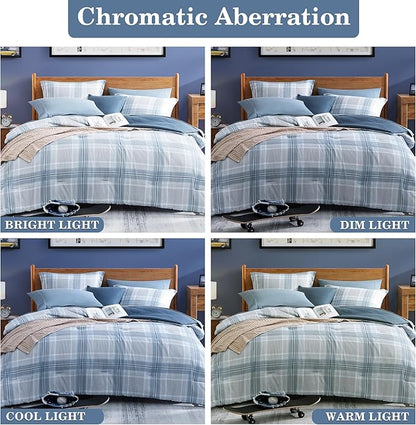 Light Blue Bedding Sets Full, Plaid Full Size Comforter Sets for Boys & Girls,Classic Homestead-style Comforter Full Size with Full Size Bed Sheets and Comforter Set