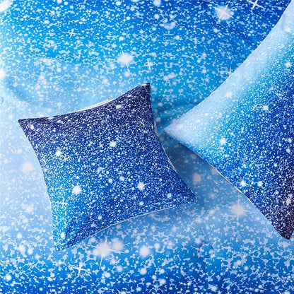 RYNGHIPY 6Pcs Gradient Aqua Blue Navy Ombre Comforter Sets with Sheets Pillowcases, Full Size Sparkle Glitter Design Comforter Bedding Collections for Kids Boys and Girls