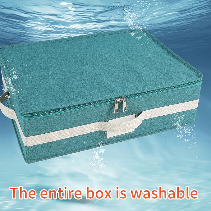 Mug Storage Box with Divider, Tea Cup and Coffee Mug Storage Container with Zipper Cover and Reinforced Handle, Hard Shell, Stackable, Foldable, Green White
