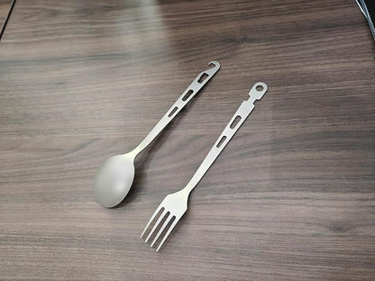 3Pcs- Titanium Fork Spoon Chopsticks Set - Camping Tongs | Ultralight Backpacking Utensils, Travel Cutlery Set, Heat-Resistant & Rustproof, Hiking Survival Gear