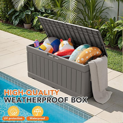 78 Gallon Deck Box Outdoor Indoor Waterproof Storage Box for Patio Furniture, Pool Accessories, Garden Tools, and Cushion Storage, Coffee