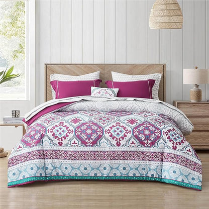 Degrees of Comfort Twin Complete Comforter Sets, Lattice Boho Bed in A Bag,Microfiber Bedding Set with Side Pockets, Matching Decorative Pillow, 6 Piece Purple