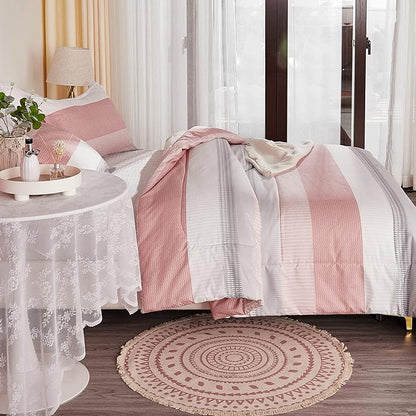 Litanika Pink King Size Comforter Set, 3 Pieces Blush White Colorblock Lightweight Bedding Comforter Set