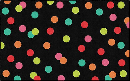 Flagship Carpets Schoolgirl Style Black White and Stylish Brights Polka Dots Classroom Area Rug for Indoor Classroom Learning or Kid Bedroom Educational Play Mat, 7'6"x12'
