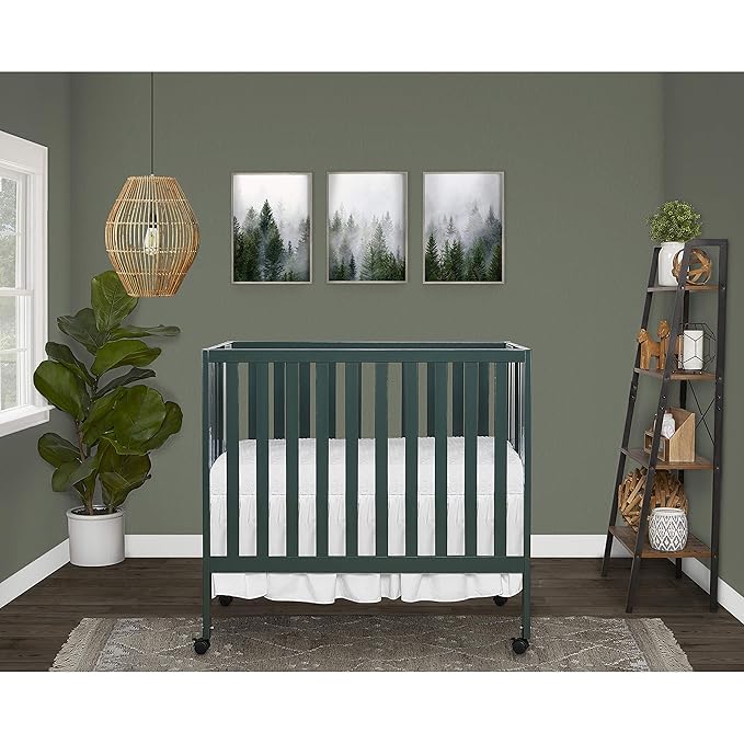 Jett Non-Full Size Folding Convertible Crib, Lightweight Portable Crib, Three Adjustable Mattress Height Settings, Easy to Fold Travel Crib, 1.5” Mattress Pad Included
