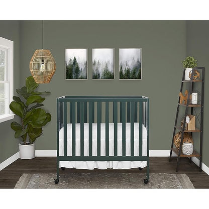 Jett Non-Full Size Folding Convertible Crib, Lightweight Portable Crib, Three Adjustable Mattress Height Settings, Easy to Fold Travel Crib, 1.5” Mattress Pad Included