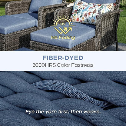 Yechen Patio Conversation Set 10 Seats with 44" Propane Gas Fire Pit Table - 7 Pcs Outdoor Wicker Furniture Set with Lid & Wind Shields - Sectional Sofa Set for Porch,Backyard