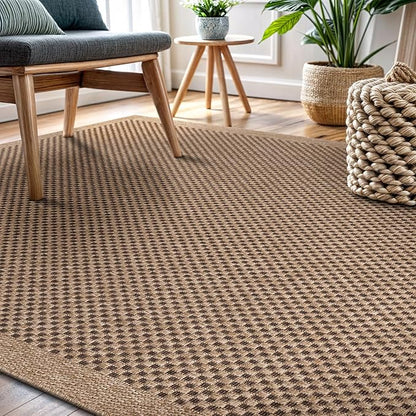 CAMILSON Easy Jute Rug 10x14, Indoor Outdoor Natural Color Fiber Area Rugs for Living Room Patio and Kitchen Rug, Sisal Boho Woven Design, Easy-Cleaning, Washable Outside Carpet Alfombras (10 x 14)