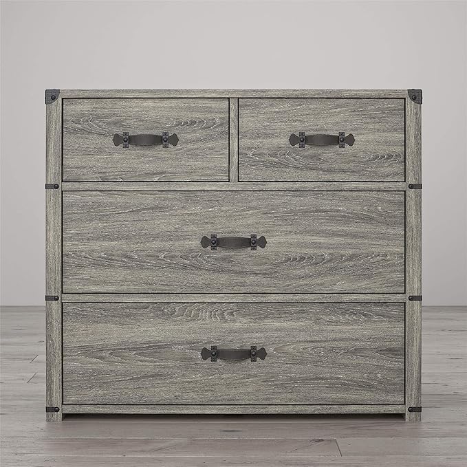 Little Seeds Nova 4 Drawer Storage Grey Dresser, Gray Oak