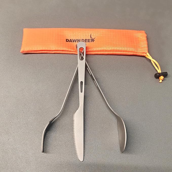 Titanium Fork Spoon Knife Set - Camping Tongs | Ultralight Backpacking Utensils, Travel Cutlery Set, Heat-Resistant & Rustproof, Hiking Survival Gear ((Knife+ Fork+ Spoon)* 2)