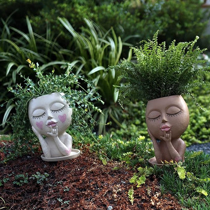 Face Flower Pots Head Planter, Cute Resin Planters for Indoor Outdoor Plants, Macetas para Plantas Unique Head Plant Pot