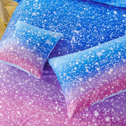 RYNGHIPY 6Pcs Sparkle Gradient Glitter Comforter Sets, Ombre Indigo Pink Gradient Bedding Set for Boys Girls, Rainbow Bed in A Bag Full Size