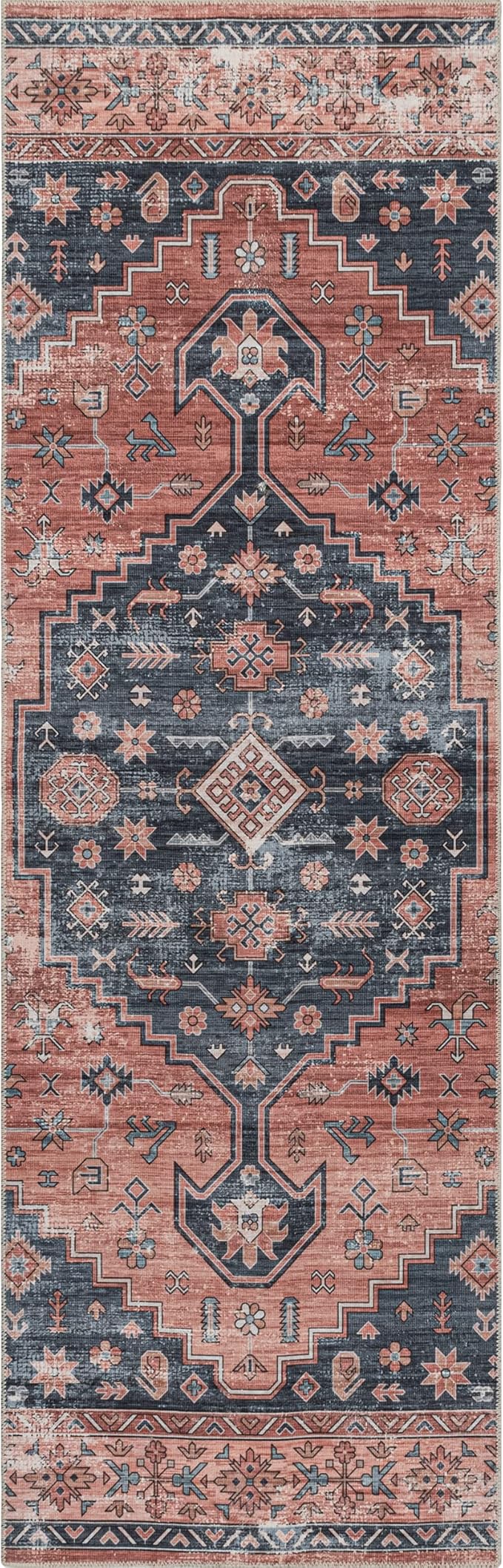 nuLOOM Medallion Bordered Machine Washable Ultra Thin Runner Rug, 2' 6" x 6', Rust